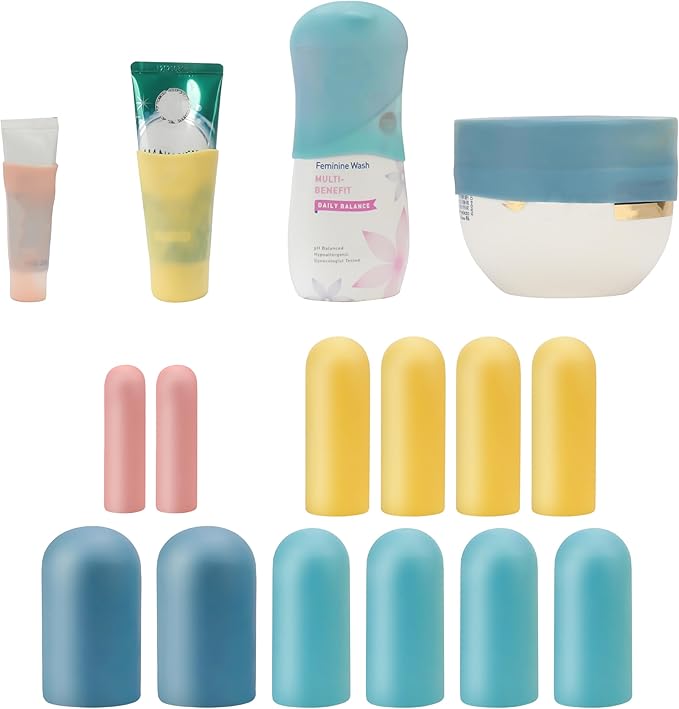 Silicone Bottle Covers Travel Essentials for Women Men, Beach Vacation Essentials, Travel Size Toiletries Accessories, Cruise Ship Essentials 2026, Must Haves, Leak Proofing