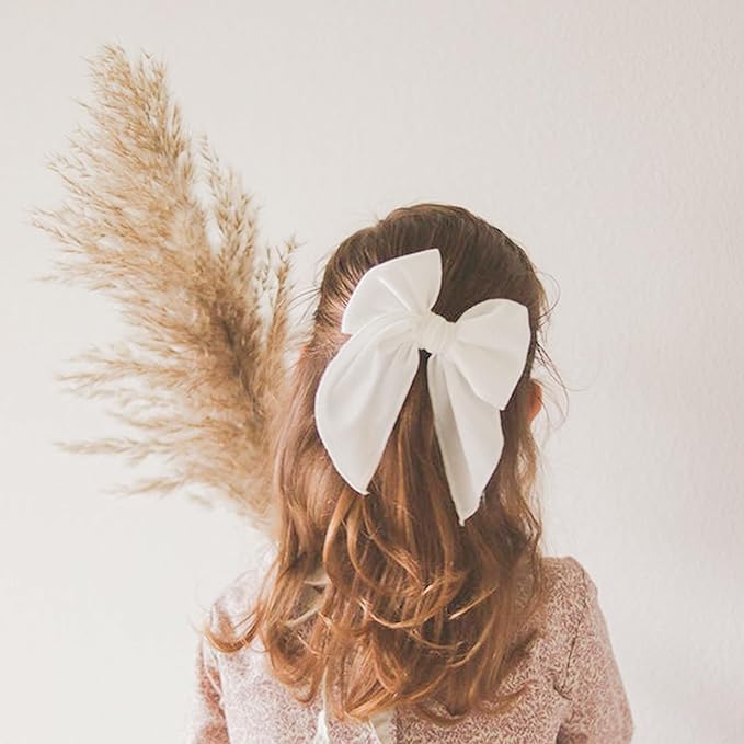 Niceye Fable Girls Hair Bows Cotton Linen Alligator Hair Clips or Little Girls Toddlers Kids Neutral Handmade Hair Accessories - 5.5” bow