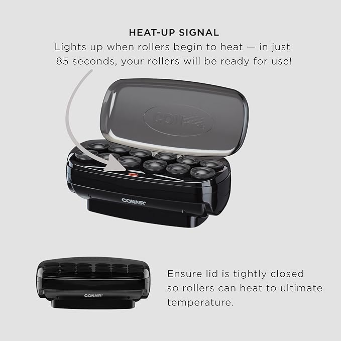Conair Hot Rollers for Long,Medium & Short Hair,12 Jumbo 1 ÃÂ½" Heated Hair Rollers with Clips,Hot Curlers for Women,Volume & Curls,Amazon Exclusive,Black,(Pack of 4)