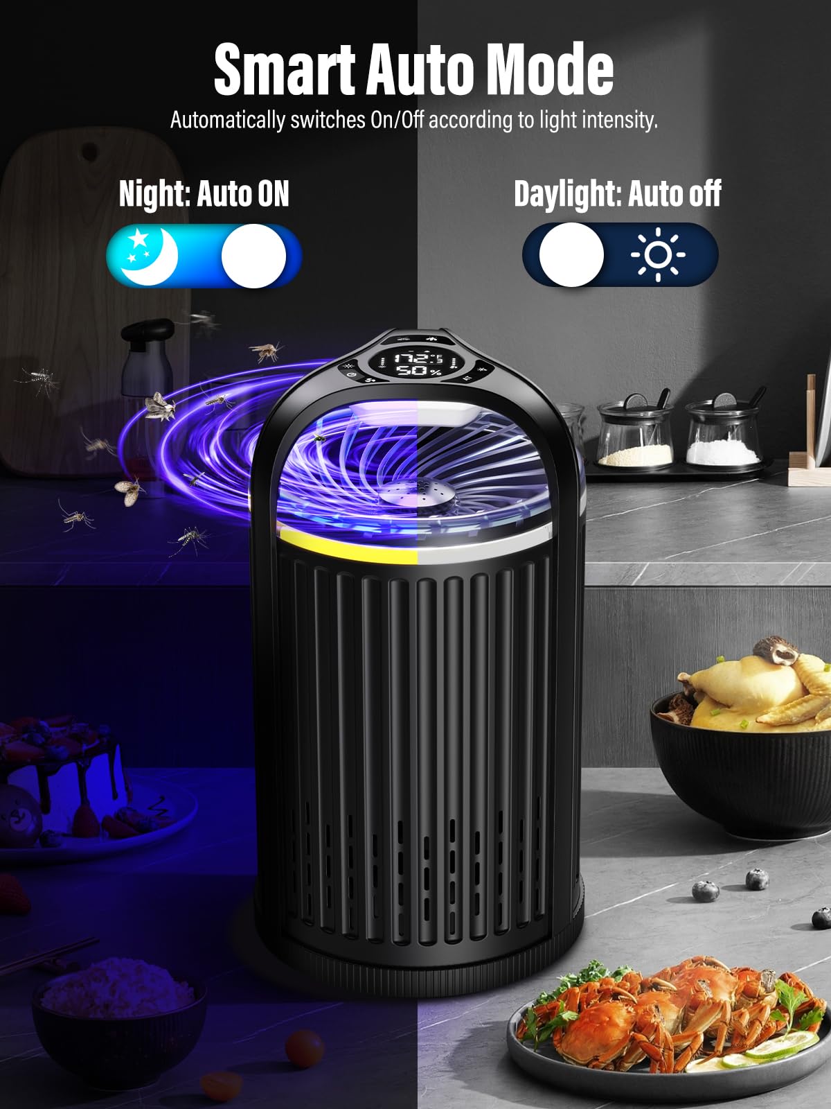 Fly Trap Indoor - Fruit Fly Traps for Indoors, Gnat Traps for House Indoor with 3-in-1 Multi-Insect Catching + UV&Blue Light + Fan Suction, Ideal for Garage/Kitchen/Patio/Plant Pots, 10 Refills, Black