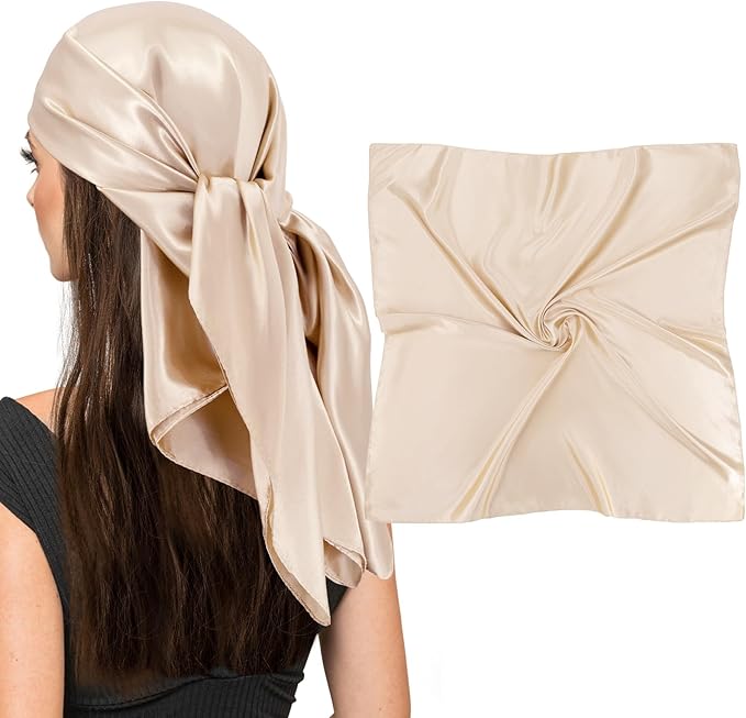 vimate 35" Square Silk Like Head Scarf - Women's Fashion Satin Scarf Bandana for Hair Wrapping at Night.