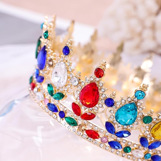 Multicolor Queen Crown for Women Crystal Tiara for Women Rhinestone Wedding Headband for Bride Hair Accessories for Costume Birthday Party Prom Gifts