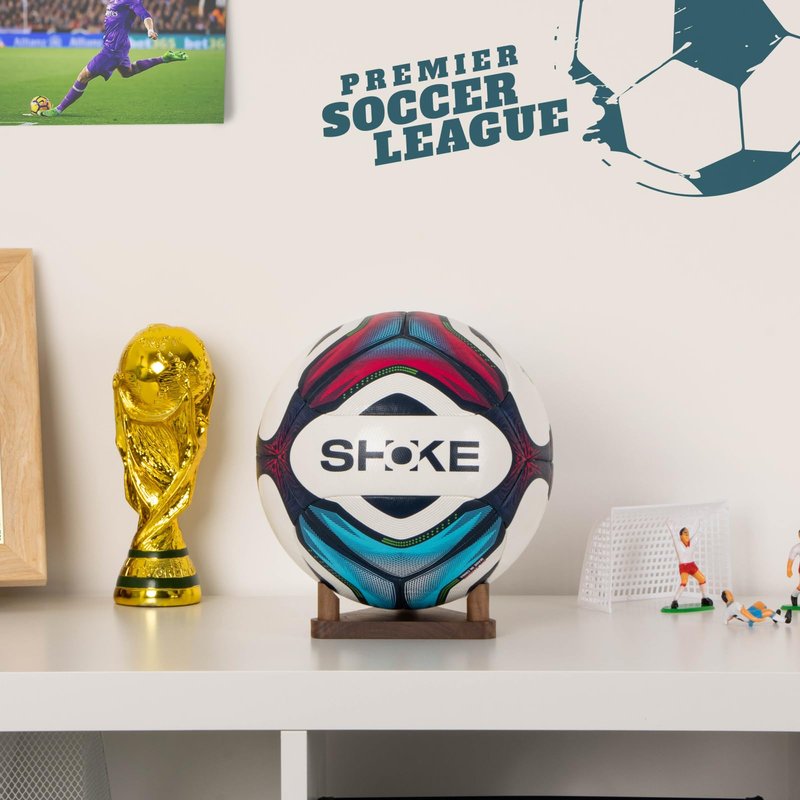 PUERSI Ball Stand Display Stand Set of 3, for Basketball Football Soccer Volleyball, Walnut Ball Holder Case Rack
