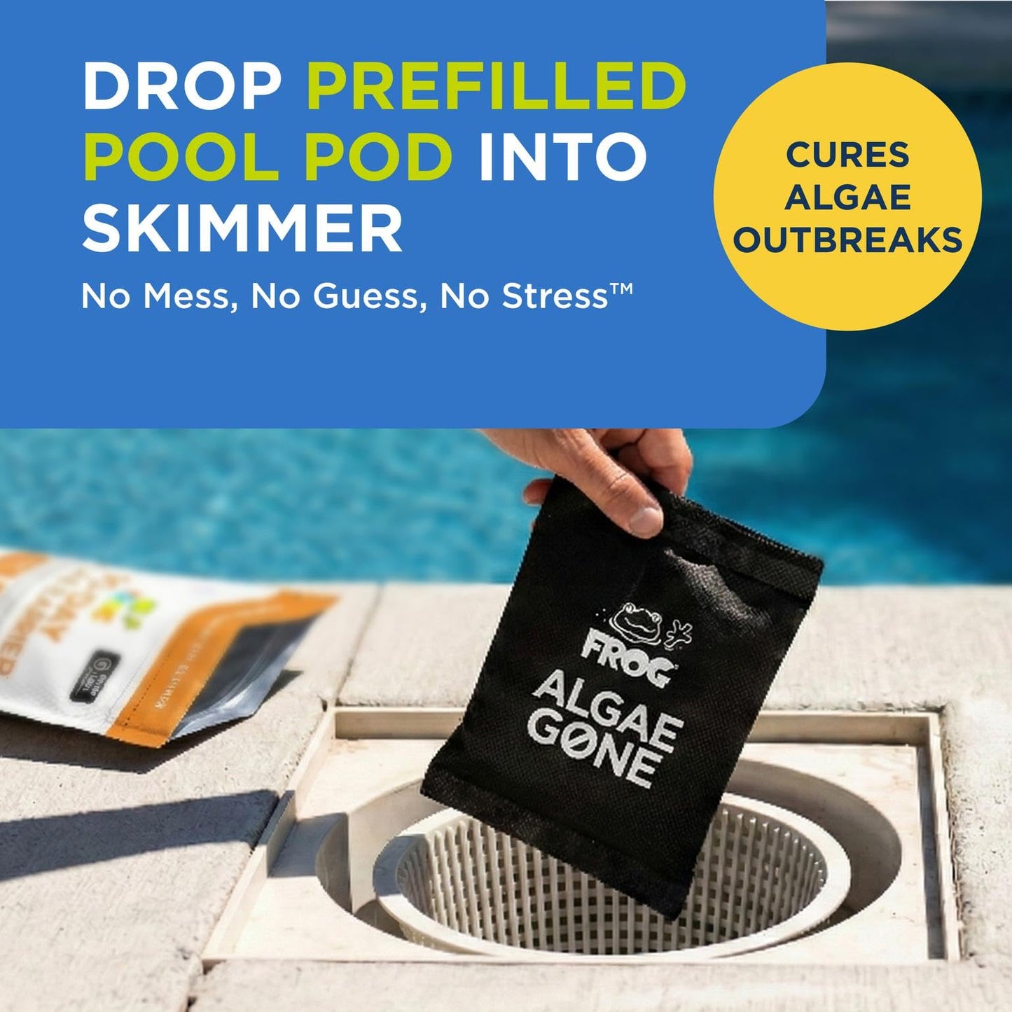 FROG Algae Gone - Dry Formula Algaecide Removes Green and Yellow Algae for In-Ground & Above-Ground Pools up to 30,000 Gallons - Chemical Pool Maintenance & Treatment - 3 Pods