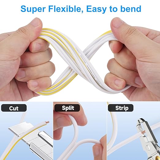 Mygatti 14AWG Speaker Wire 200 FT, 14/2 Gauge Audio Speaker Wire, for Car Speakers Stereo, Home Theater, Automotive Wire, White Jacket with Yellow Polarity Marker, CCA, 2 Conductors Electrical Wire