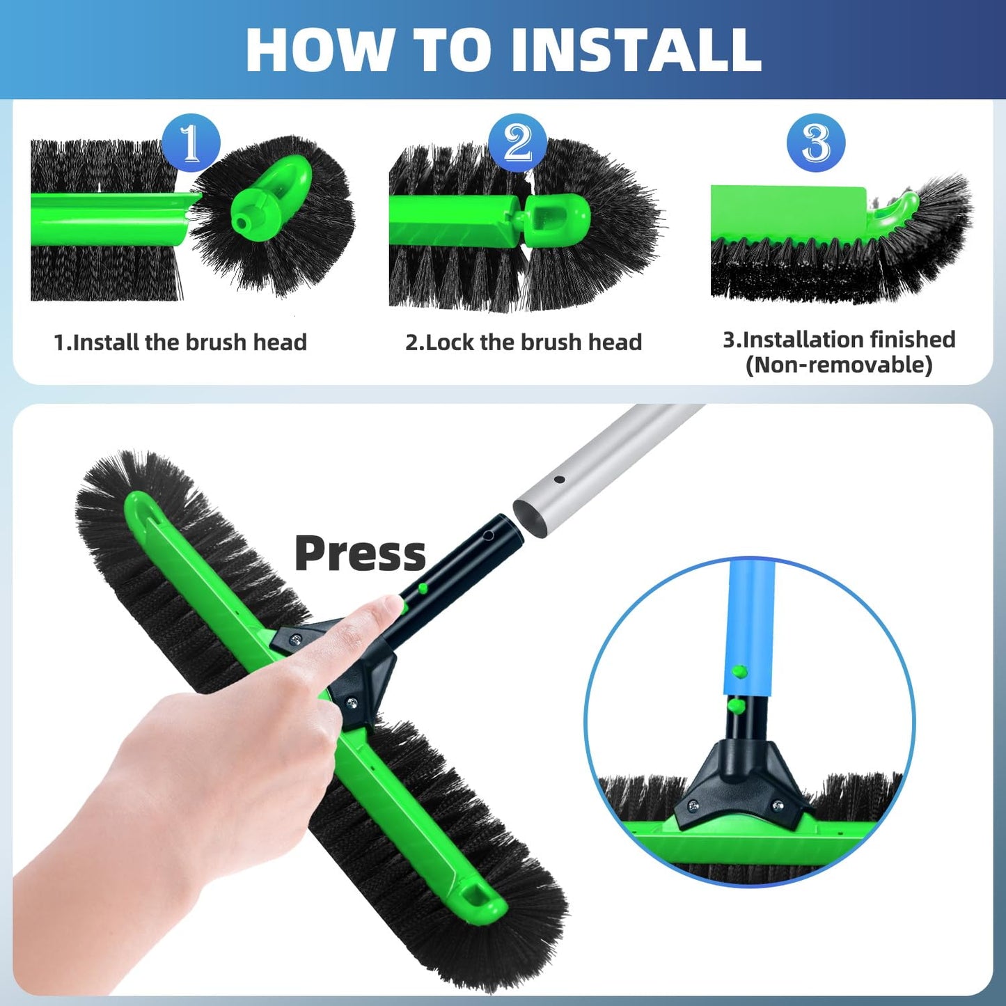 KGC 20" Wide Pool Brush Head, Heavy Duty Pool Scrub Brush with 12-Rows Soft Bristles, Inground/Above Ground Pool with Curved Ends, Clean Pool Wall, Floor, Step, Corner Faster, Safe for Vinyl Liner