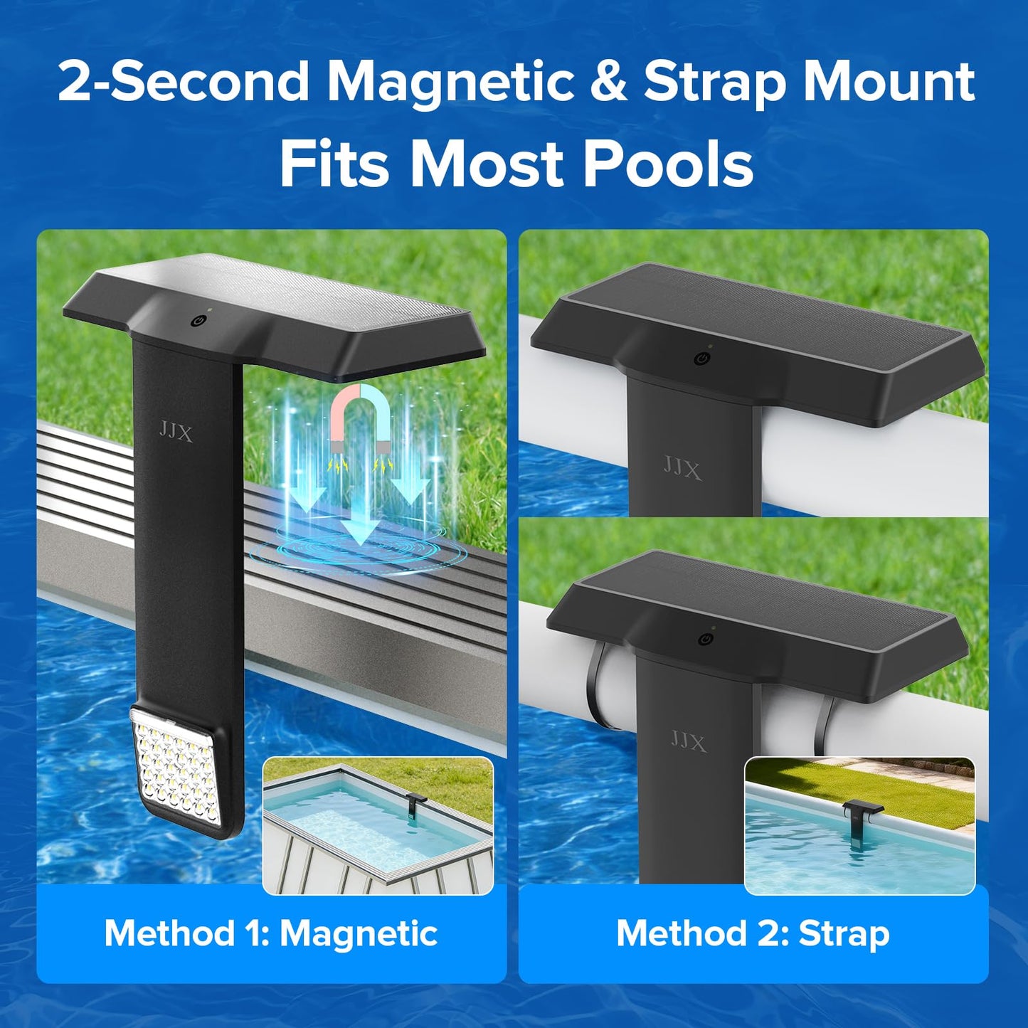 JJX Solar & USB Rechargeable LED Pool Lights for Inground and Above Ground Pools, 20 Colors 3 Lighting Modes with Timer & Remote Control, IP68 Waterproof Pool Lights Solar Powered