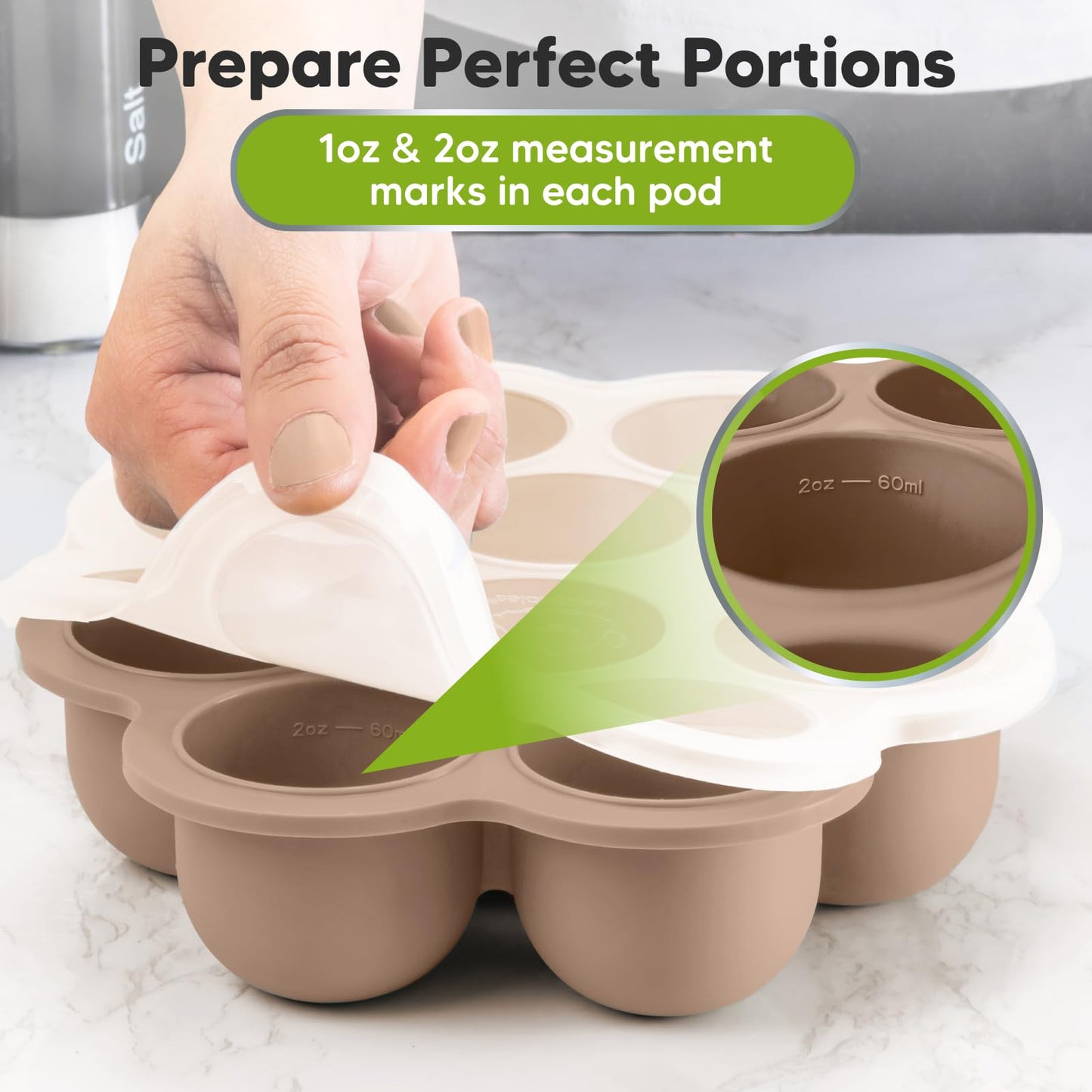 KeaBabies Silicone Food Freezer Trays with Lid, 2oz x 10 Pods Baby Food Storage Containers, Easy Puree Meal Prep, Breast Milk Silicone Freezer Molds, Dishwasher, Microwave Safe, BPA-Free (Chai Latte)