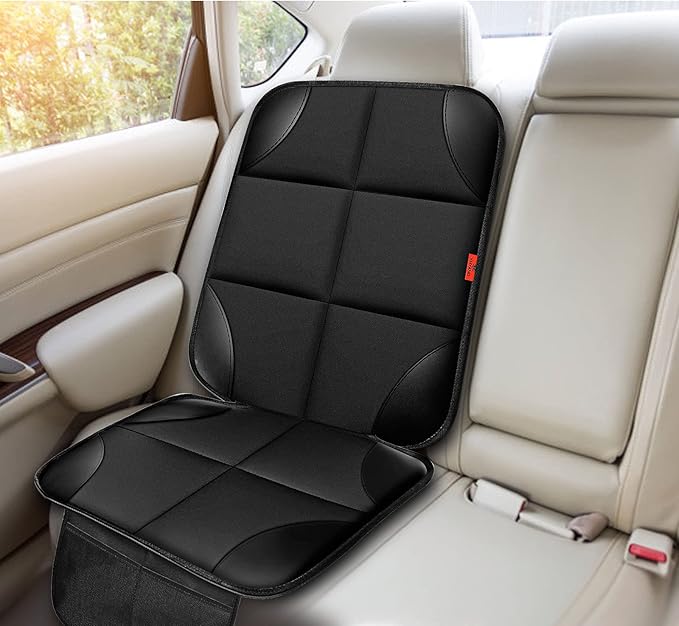 Car Seat Protector 1 Pack Car Seat Cushion Mat Thickest Padding,Waterproof 600D Fabric Car Seat Covers for Non-Slip Backing Mesh Pockets for Baby and Pet (Brown, 1 Pc)