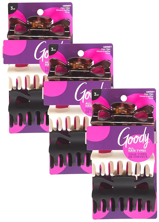 Goody Large Claw Hair Clips, Assorted Neutral Colors, 3-count (Pack of 3)