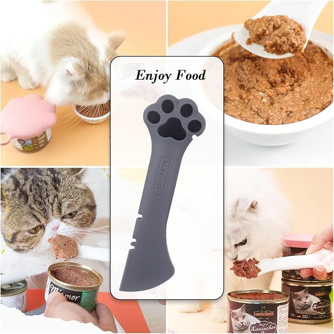 Sheldamy Silicone Pet Food Spoon, Cat Food Can Opener Paw, Wet or Dry Food Short Spoon for Cat Dog With Mini Spatula