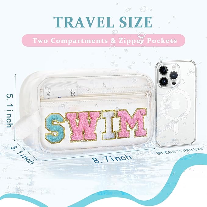 COSHAYSOO Clear SWIM Bag Waterproof Valentines Grab Bag Gifts for Women Teen Girls Swimmer Team Coach, Swimming Pool Accessories Organizer Transparent Makeup Toiletry Bag Beach Travel Cosmetic Pouch