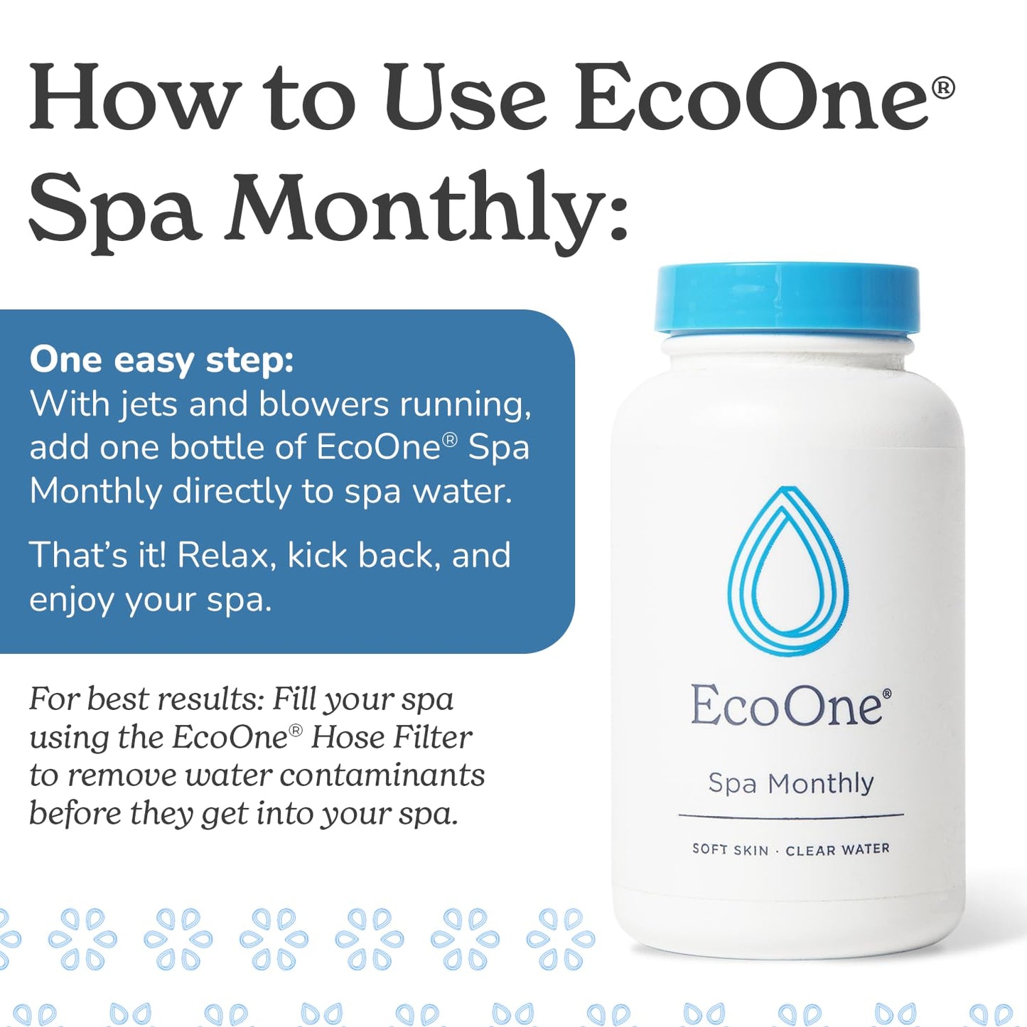 EcoOne Spa Monthly | Gentle All-Natural Spa Treatment | Conditioning Hot Tub, Pool, & Spa Cleaner | Above, In-Ground, or Inflatable Hot Tub Cleaner Stabilizes pH & Alkalinity, 8 Oz, (6-Pack)