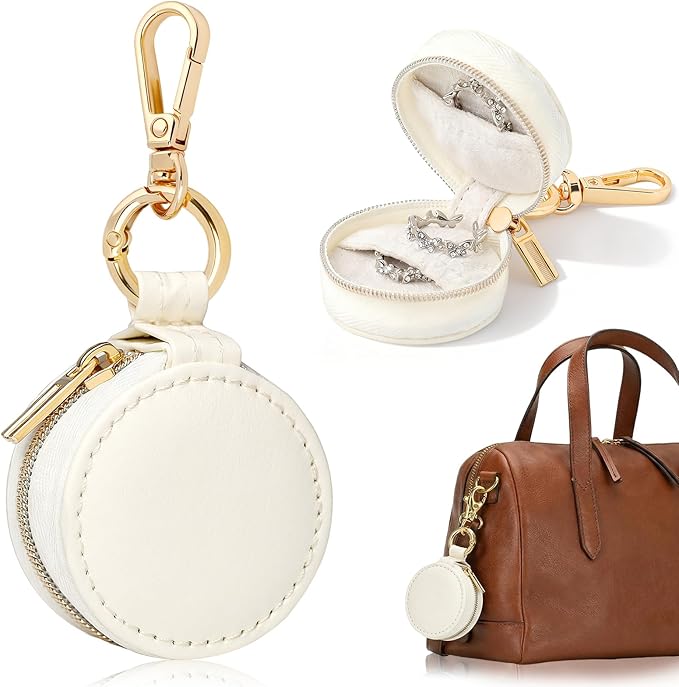 Travel Jewelry Box with Keychain – Mini Ring Holder and Jewelry Organizer Case for Women, Portable Compact Ring Box for Earrings, Necklaces & Travel Storage