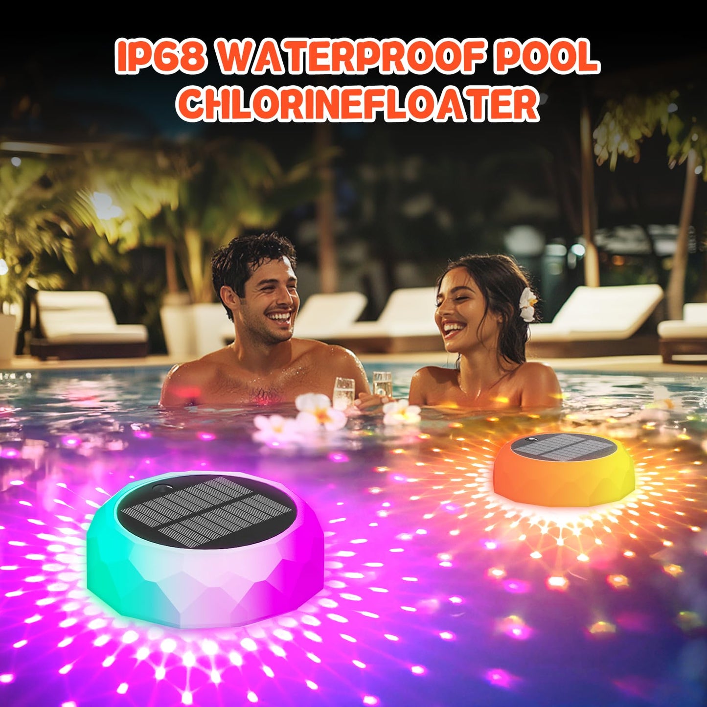 2025 Upgrade Solar Pool Chlorine Floater, Pool Lights that Float with Remote Control, 8 Lighting, Timing Mode, IPX68 Waterproof for Inground Pool, Pool Party