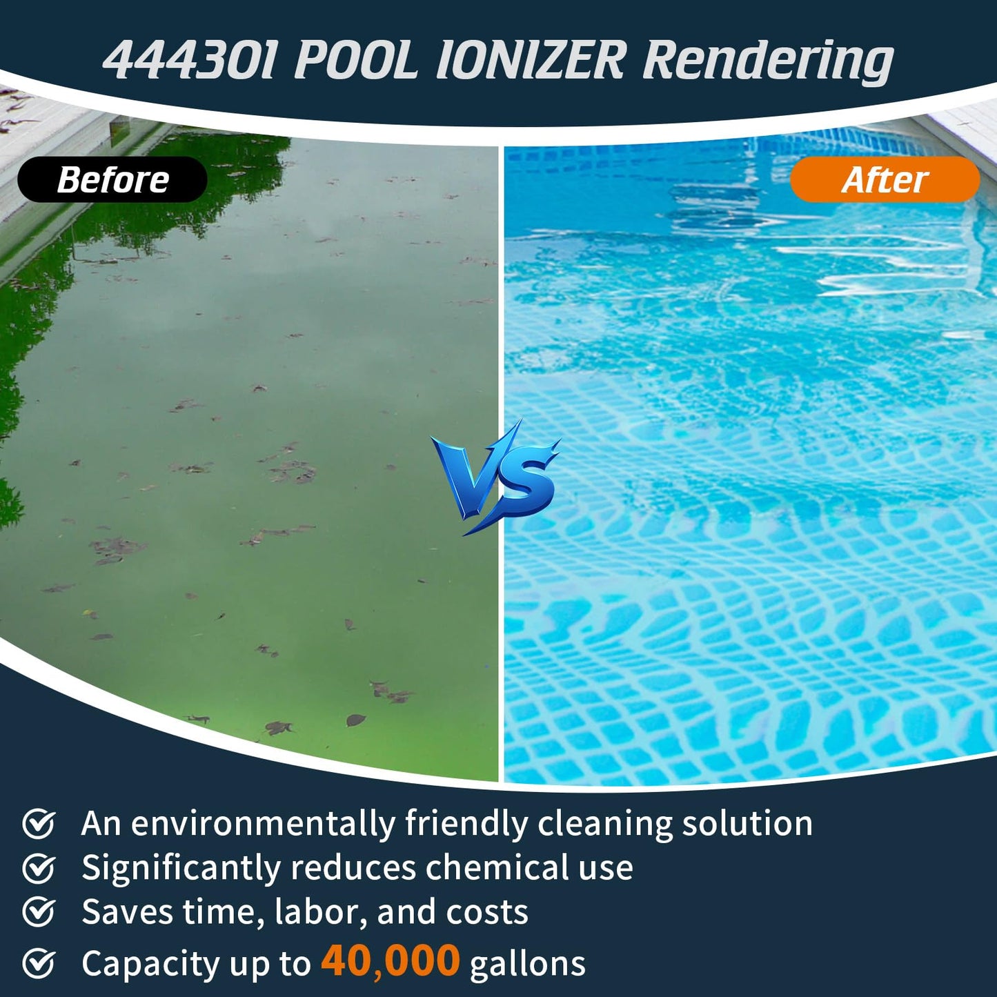 444301 Pool ionizer System, Pool Purifier with Active Level Control for In-Ground and Above-Ground Pools, Hot Tubs