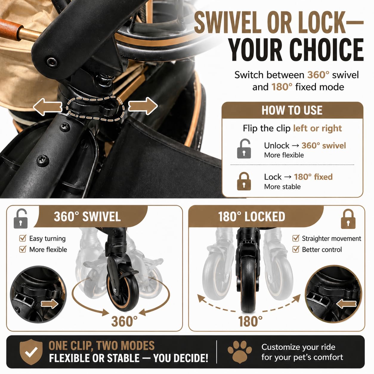 PAWPUBBY 6-in-1 Pet Stroller for Medium Dogs up to 50 lbs, Luxury Black & Gold Dog Stroller with Detachable Carrier, Foldable Travel Cat Stroller, Removable Pet Car Seat, 360° Rotating Wheels