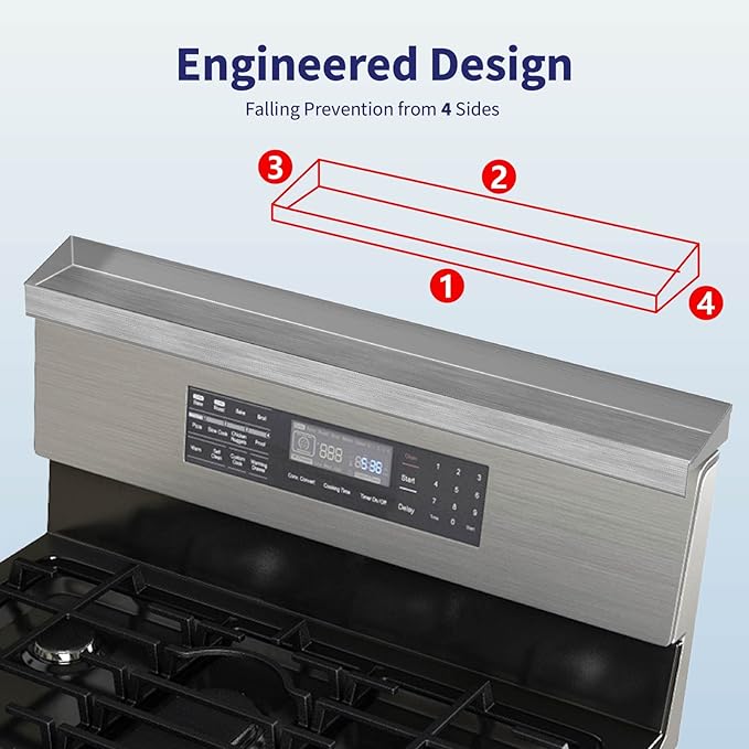 IIIOIIIA Stove Top Magnetic Shelf for Kitchen Organization, 30" Magnetic Spice Rack Over the Stove, 4" Deep Spice Organizer With Border All Around, Brushed Stainless, Silver