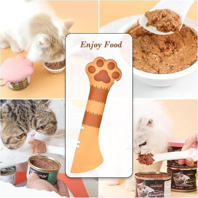 Sheldamy Silicone Pet Food Spoon, Cat Food Can Opener Paw, Wet or Dry Food Short Spoon for Cat Dog With Mini Spatula
