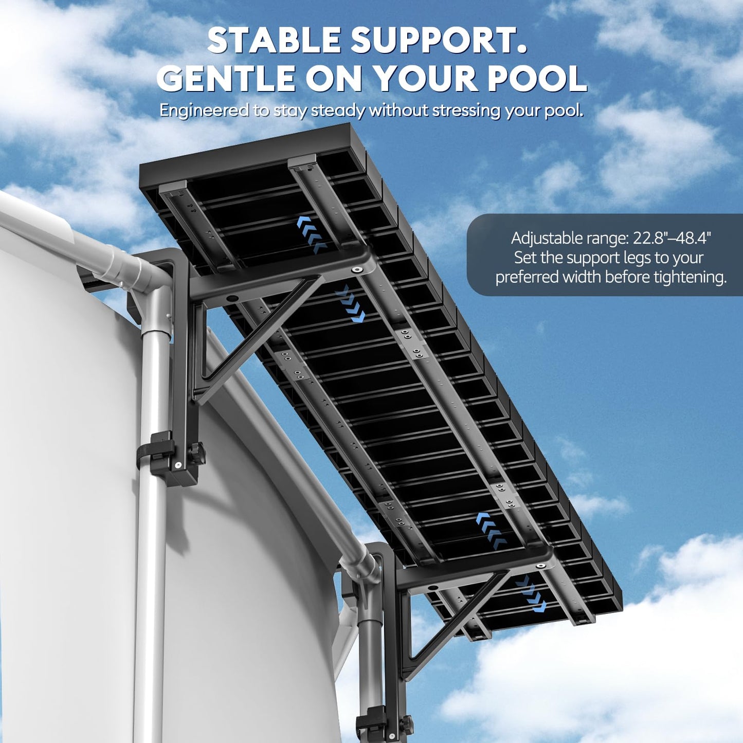 Pool Bar for Above Ground Pools, Stable Poolside Drink & Snack Table Supports Up to 110 lbs, Large Heavy-Duty Metal Poolside Bar Fits ≤4.4” Rails for Framed Round & Oval Pools, Ideal for Pool Parties