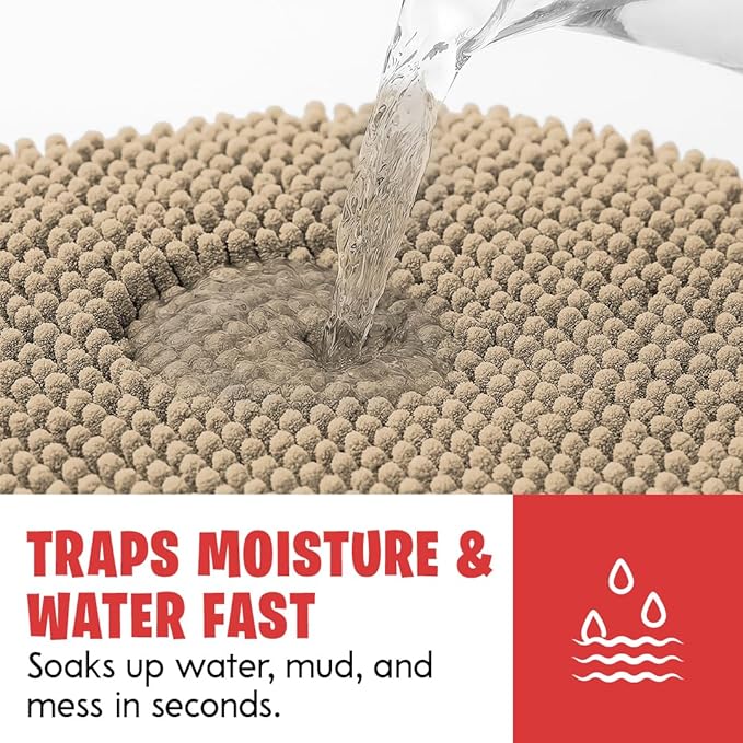 MudGuard Mat™ Dog Door Mat for Muddy Paws, Super Absorbent Microfiber, Non-Slip Indoor Mat, Quick Dry Chenille Mud Mat for Dogs & Entryway, Washable, Beige 36" x 60"