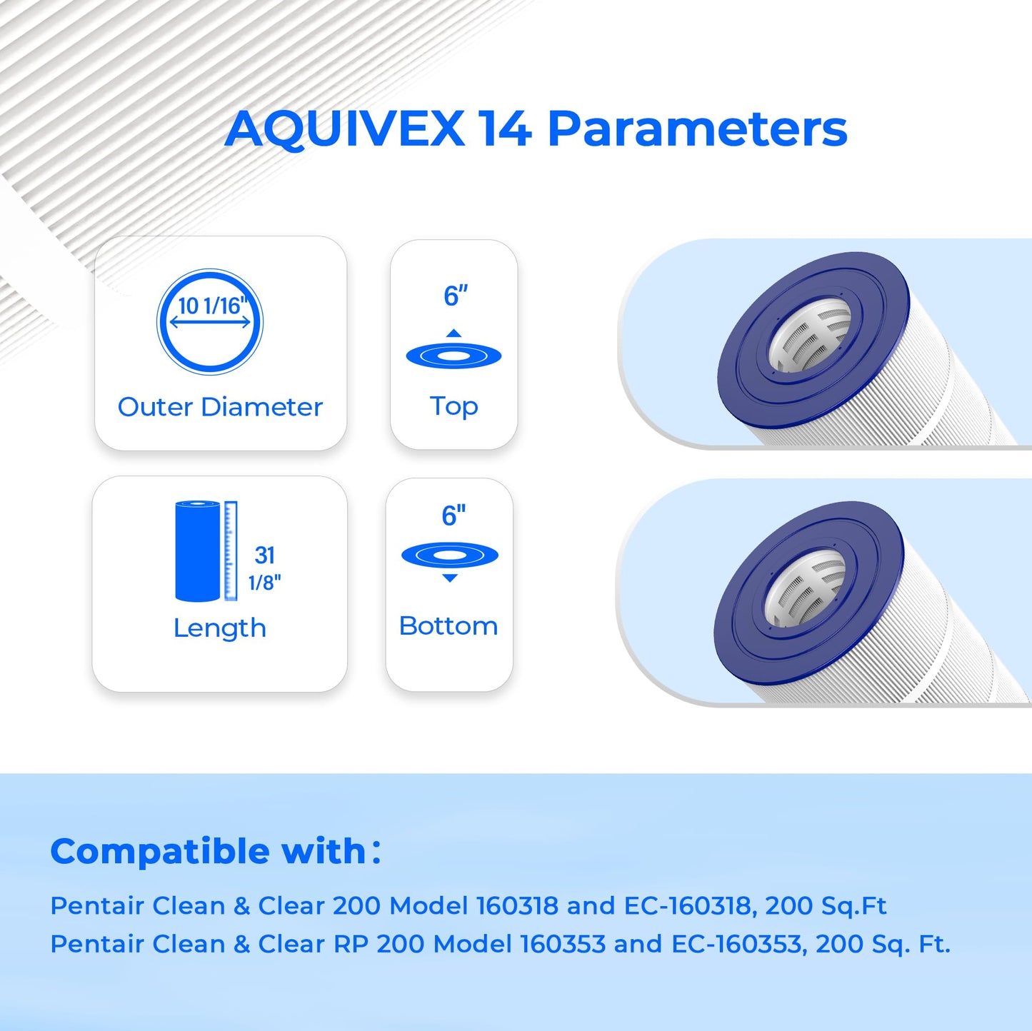 AQUIVEX CCRP200 Pool Filter Cartridge, Compatible with Pentair Clean & Clear 200, 160318, EC-160318, Pentair Clean and Clear RP 200, 160353, R173217, Pleatco PAP200, Unicel C-9419, 1 Pack