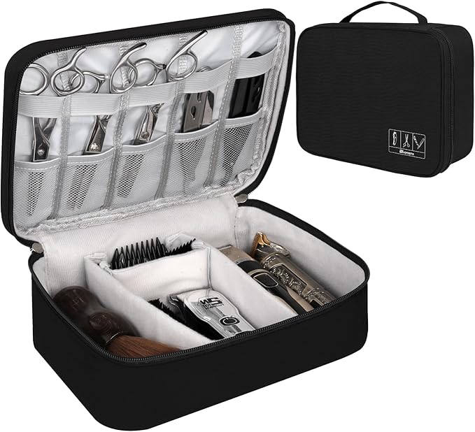 Barber Tools Bag Barber Case Hair Tools Travel Bag Clipper Guard Holder for Clippers and Supplies Hair Cutting Scissors Storage Bag Portable Clipper Storage Holder Organizer for Hair Cutting (Black)