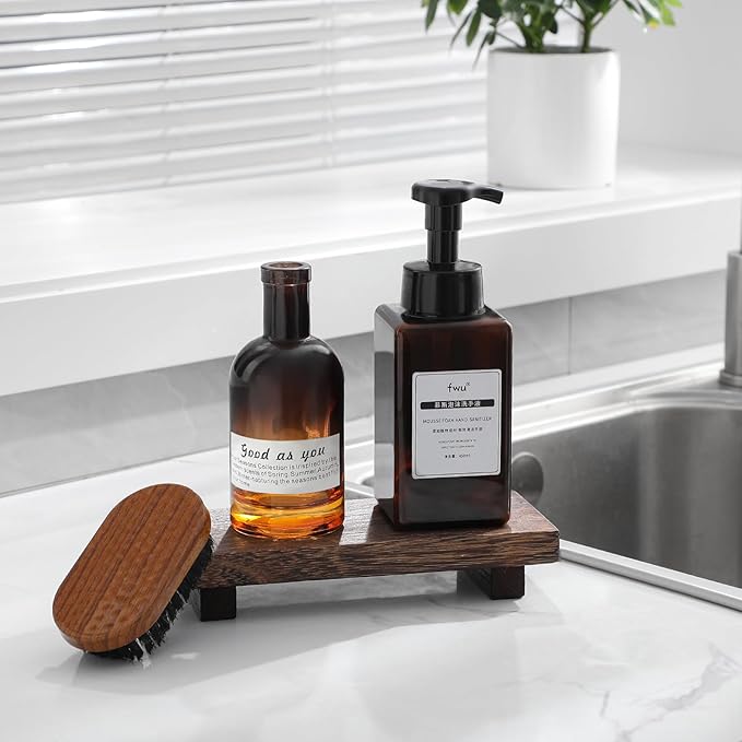 zoocatia Small Wood Tray Pedestal Stand Farmhouse Bathroom Decor Decorative Wooden Riser Kitchen Soap Dish Holder for Vanity, Counter, Sink, Dark Brown