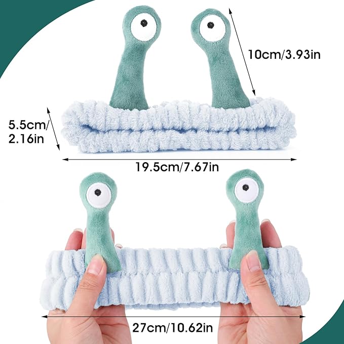 Face Wash Headband, Palm and Snail Spa Hair Bands Makeup Headbands Women Cartoon Cute Coral Fleece Elastic Headband Creative Hair Accessories for Washing Face Shower Sports (Blue&Green)