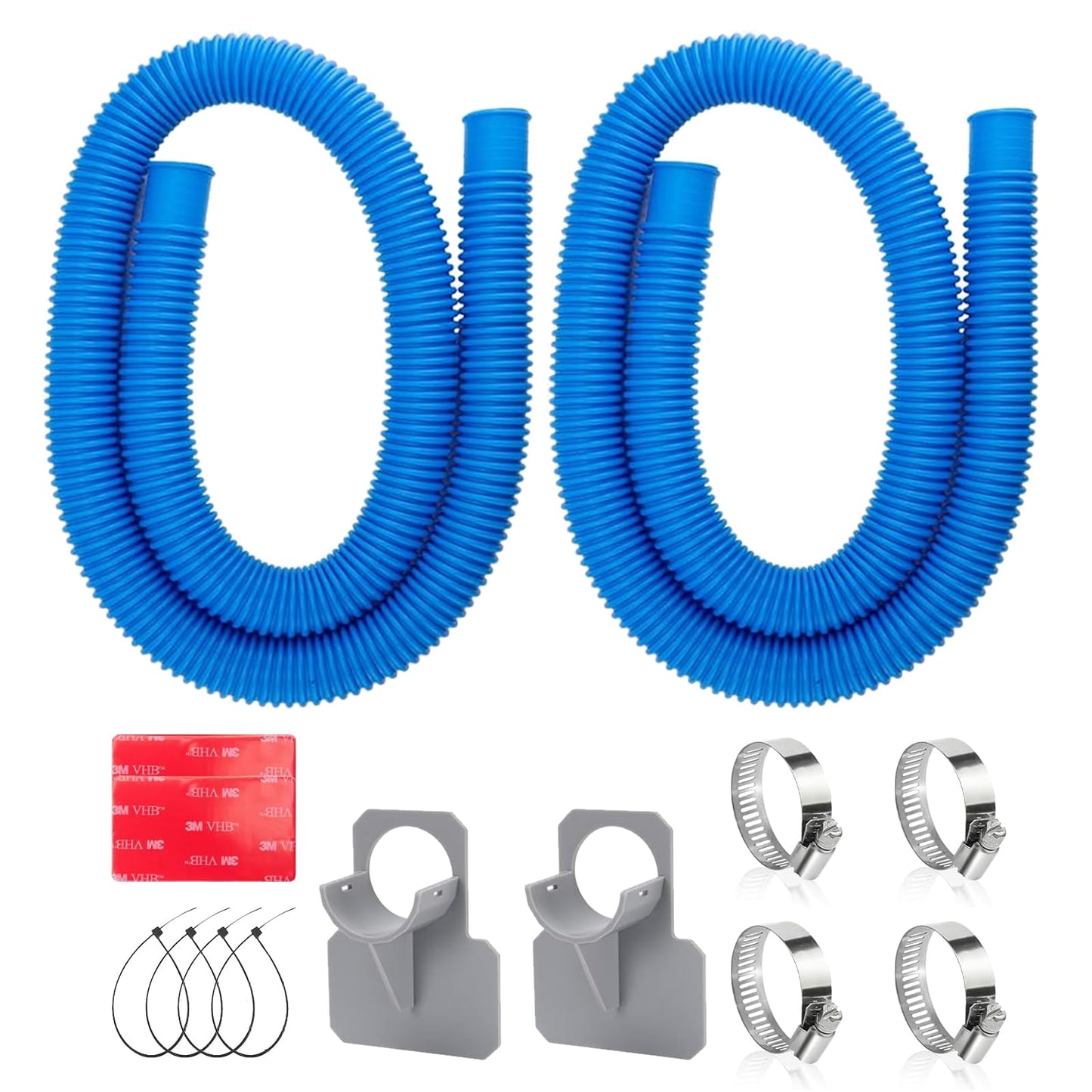 1.25" x 41in Pool Hoses Set for Above Ground Pools – Pool Pump Replacement Hose with Clamps, Compatible with Intex, Coleman, Summer Waves Pool Pumps & Filters (2 PACK Blue)