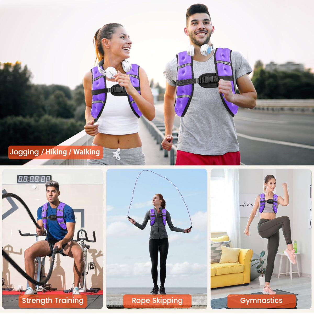 Poudee Weighted Vest, 8LB Weight Vest for Men Women, Body Weight Vests Adjustable with Reflective Stripe for Strength Training, Running, Training Workout, Jogging, Walking - 8LB, Purple