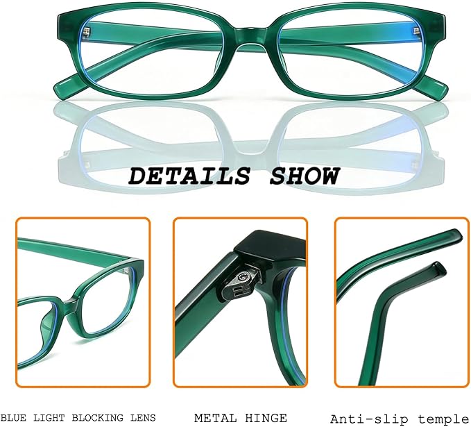 HJSTES Retro Clear Rectangle Glasses for Women Men Fake Blue Light Blocking Lens Narrow Frame Non Prescription Eyeglasses