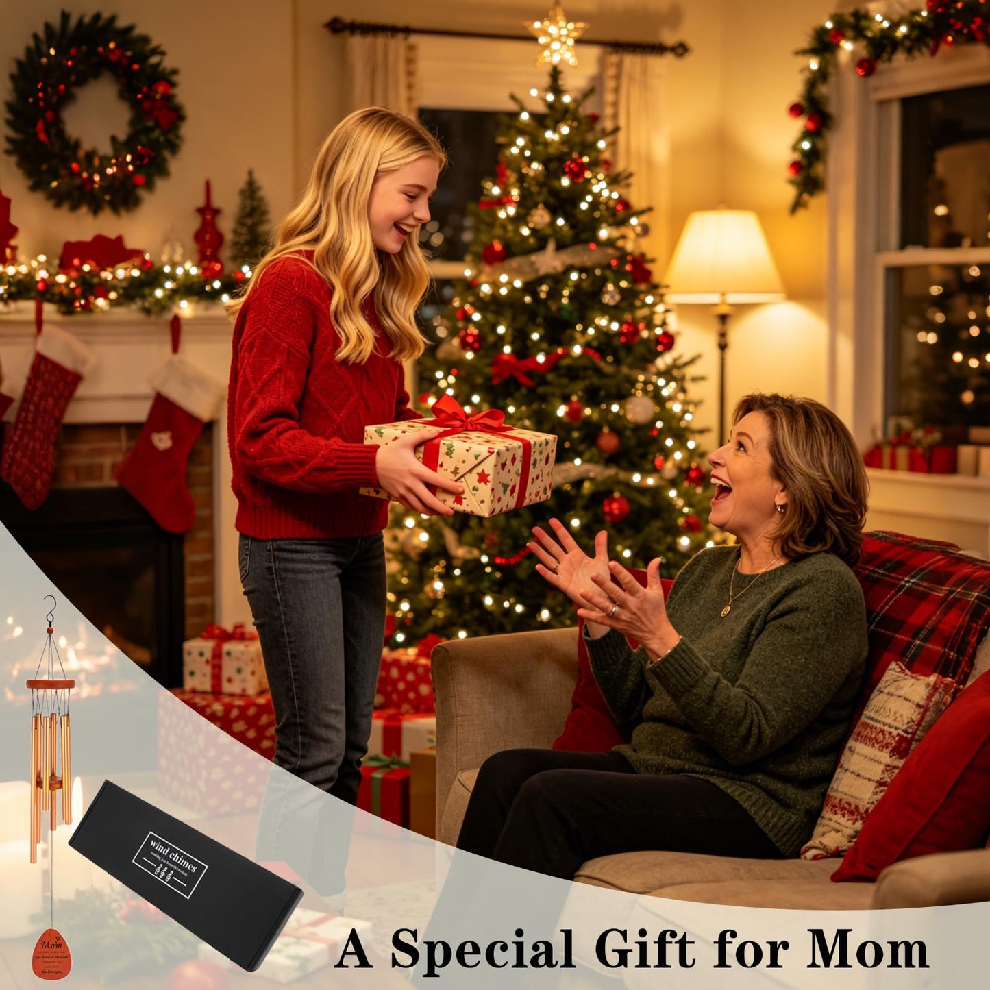Moms Wind Chimes – Windchimes for Home & Garden, Mother's Day Birthday Gift from Daughter & Son, Valentines Day Gift Ideas for Mom