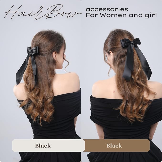 LuSeren 2 PCS Double Layer Hair Bows Black Hair Ribbon Clips Ponytail Holder Accessories for Women Girls Toddlers Teens Kids