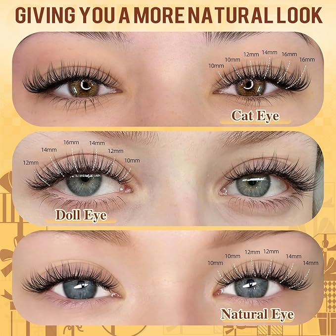 QUEWEL Lash Clusters Wispy Eyelash Clusters 300 Pcs Natural Cluster Eyelash Extensions C Curl, Mixed Length 10-16mm DIY Individual Lashes Cluster at Home for Countless Stunning Looks (QU45)