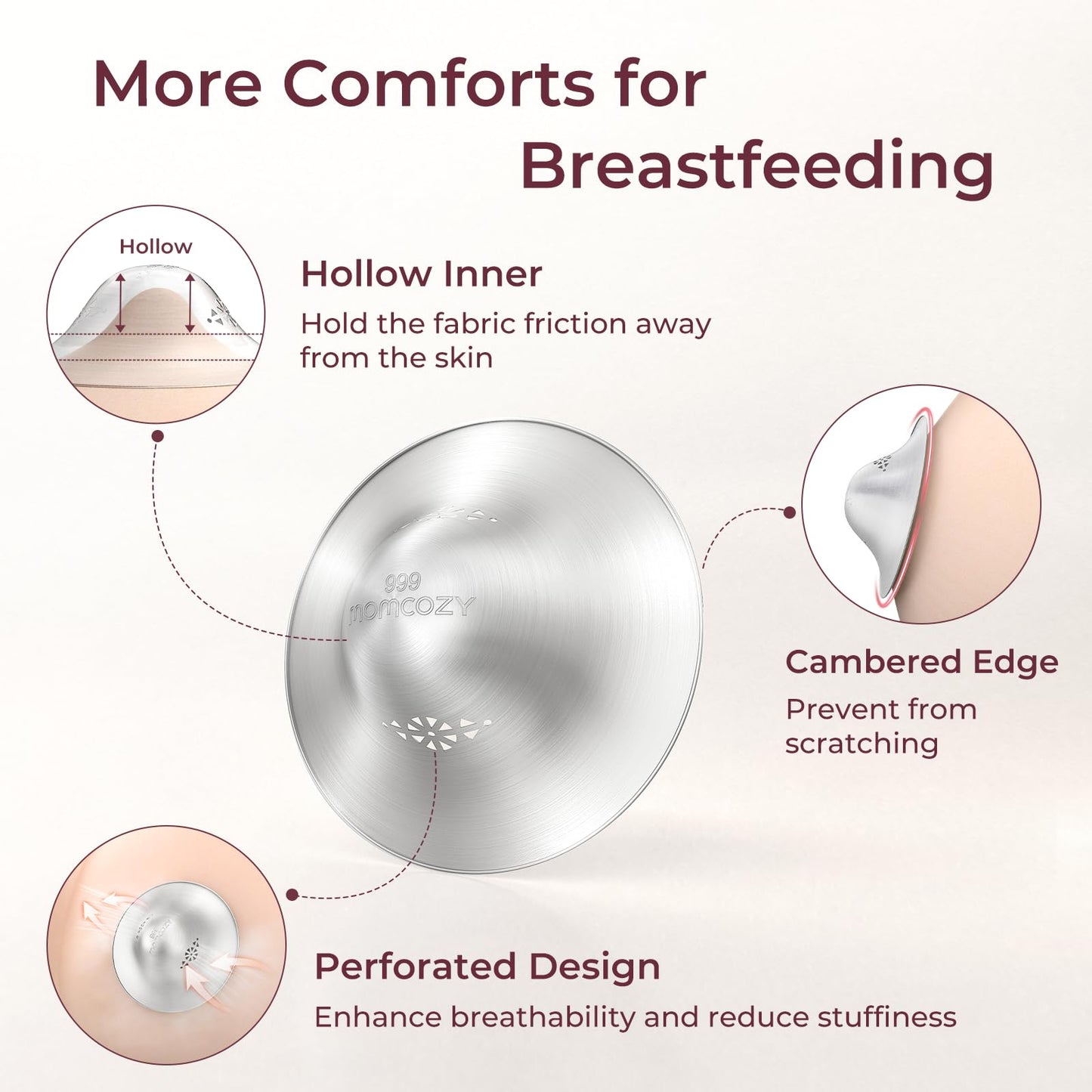 Momcozy 999 Silver Nursing Cups Original Perforated Breathable Design, 999 Silver Nipple Cover for Breastfeeding Essential,Nipple Shield for Nursing Newborn, Metal Nipple Shields, Regular, XL Size