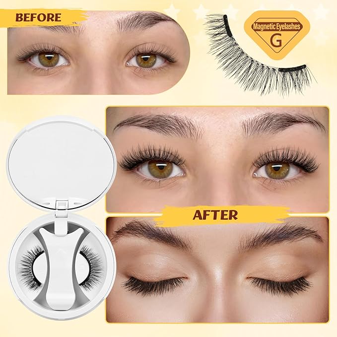 QUEWEL Magnetic Eyelashes with Applicator Reusable No Glue Needed Magnetic Lashes Cat Eye Natural Look Lashes Kit Easy to Wear and Remove(NZH G01)