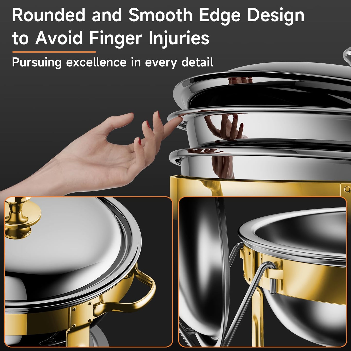 Chafing Dishes for Buffet, 4 Pack 5QT Round Stainless Steel Chafing Dish Set for Home Parties, Christmas Gatherings, Catering Events Complete Buffet Warmer Set (Golden 4)