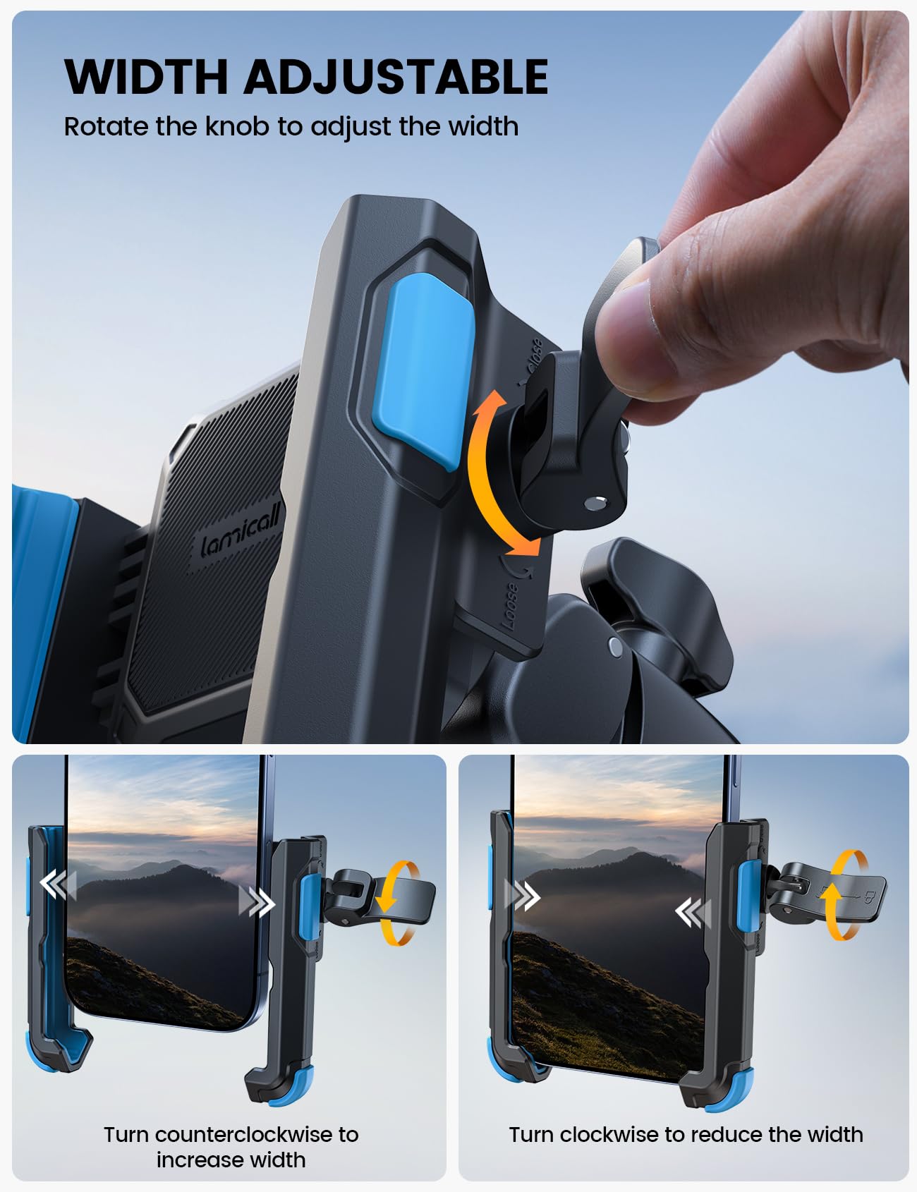 Lamicall Motorcycle Bike Phone Mount - [1s Quick Release] Bike Cell Phone Holder Clip, Bicycle Scooter Handlebar Clamp, Gifts for iPhone 17 16 15 14 Pro Max, Galaxy S25 S24 Ultra, 4.7-7" Phones, Blue