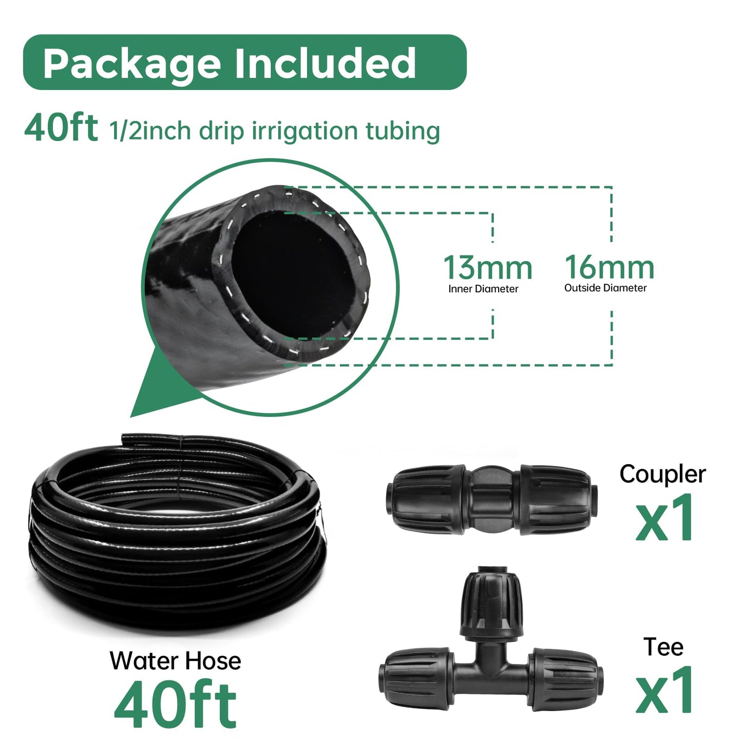 Maotong 40 FT 1/2 inch Drip Irrigation Tubing Main Line Hose Tube for Garden Irrigation System