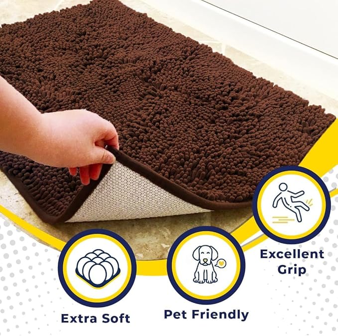 Muddy Mat® | Super Absorbent Door Mat Indoor, Microfiber Quick Dry Chenille Entryway Rug, Non-Slip Front Door Mat, Indoor Mats for Entryway, Machine Washable Pet Rug, Brown 30"x19"