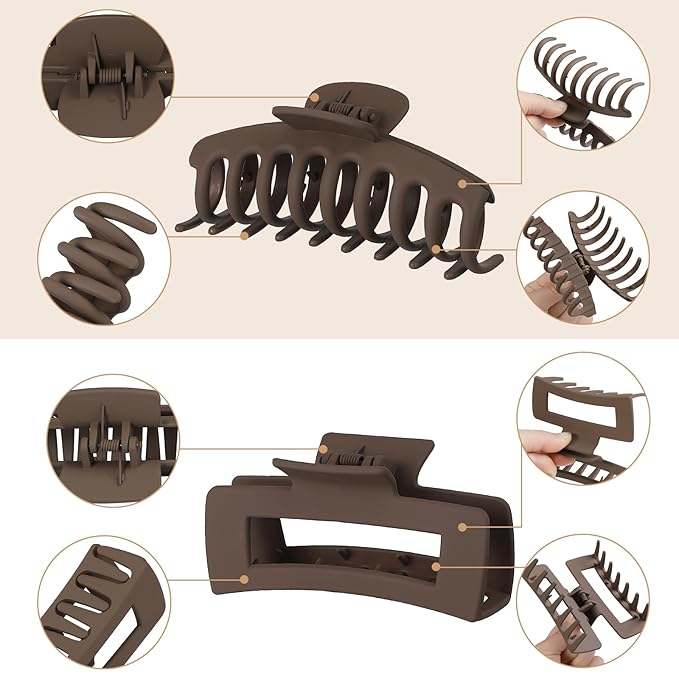 Mandydov Hair Clip, 8 Pcs Non-slip Matte Hair Claw Clips for Women, Strong Hold Clips for Thick Thin Hair, Large Size, Multicolor (Beige, Khaki, Brown, Black)