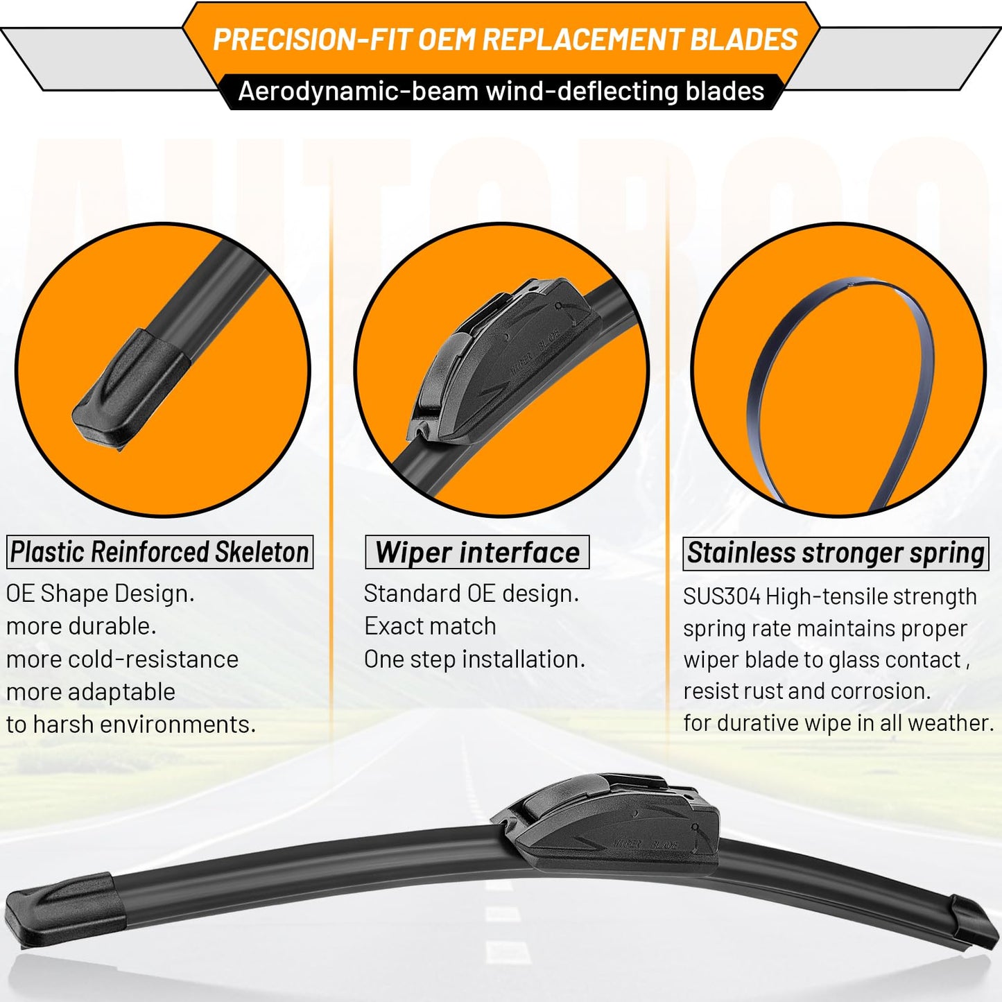 AUTOBOO 22 + 22 Windshield Wipers Replacement for F150 2025 2024 2023-2009,Silverado 1500 2024-2019,Sierra 1500 2024-2019,RAM 1500 2018-2011 Original Factory Quality J/U Hook