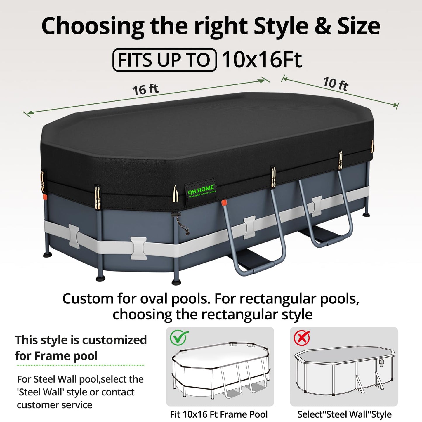 QH.HOME 550D 16x10 Ft Oval Pool Cover [Upgraded Tear Resistant & Quadruple Windpoof] wth Pre-Installed Patented Winch and Rope,Pool Covers for Above Ground Pools Oval-Snug Fit & Waterproof Protection