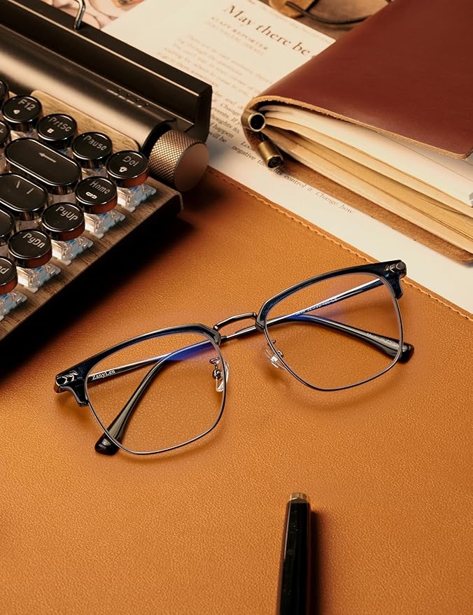 ZanyLen Blue Blocker Glasses for Men Metal Browline Computer Gaming Glasses Filter Blue Ray