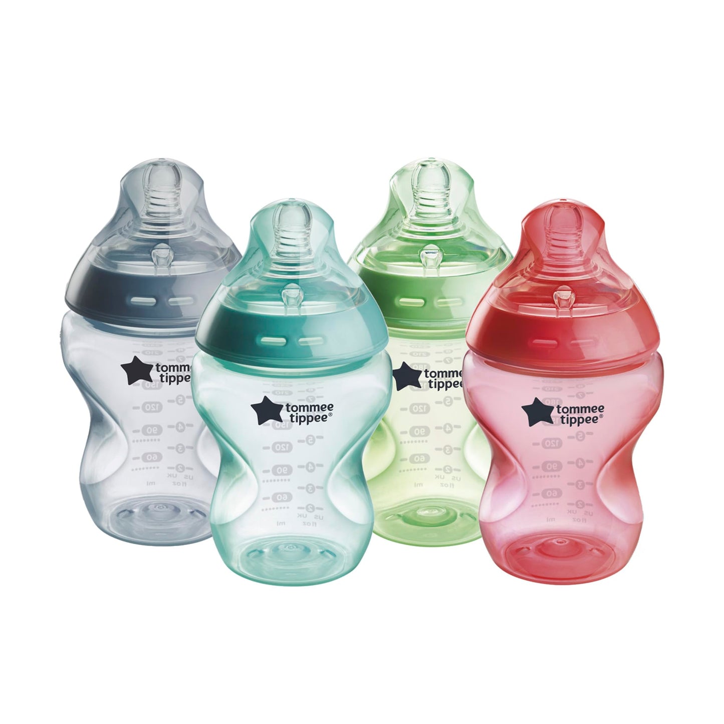 Tommee Tippee Natural Start Anti-Colic BPA Free Baby Bottles, 9oz, Slow-Flow Breast-Like Nipple for a Natural Latch, Designed for Seamless Transitions Between Bottle and Breast, Fiesta, Pack of 4