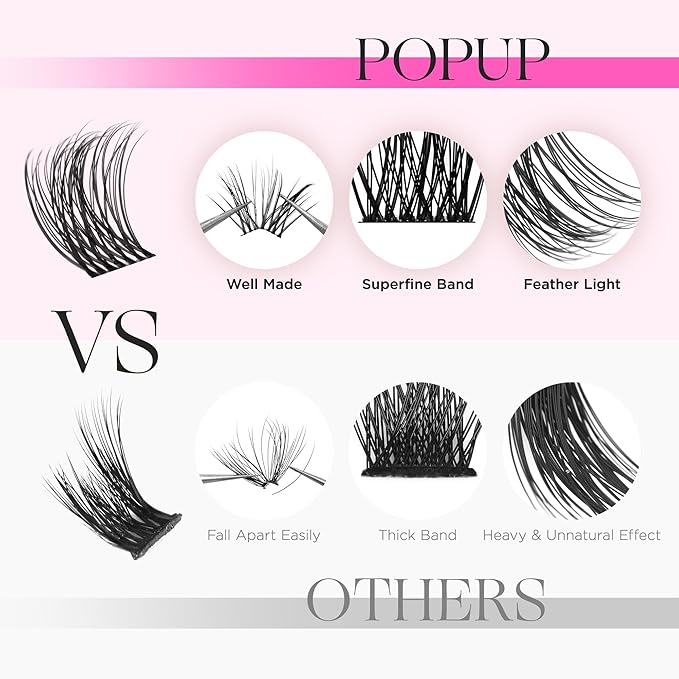 PopUp Cluster Lashes Wispy Lash Clusters Soft D Curl Eyelash Clusters Russian Lashes Clusters DIY Eyelash Extensions at Home,Thin Bank 9-18mm MIX (703)