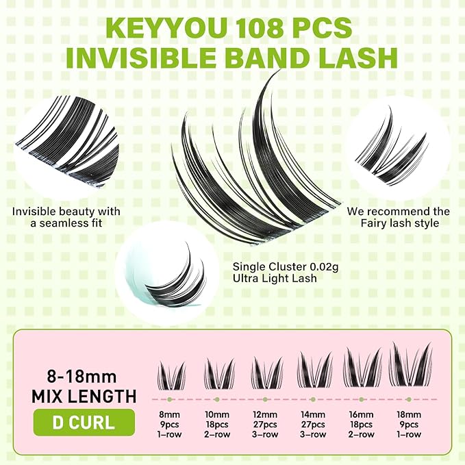 KEYYOU Bunny lash clusters manga lash clusters C Curl bunny lashes anime lashes Wispy Natural Invisible Band Lash with Waterproof DIY Lash Extension at Home(Bunny-8-18MIX)