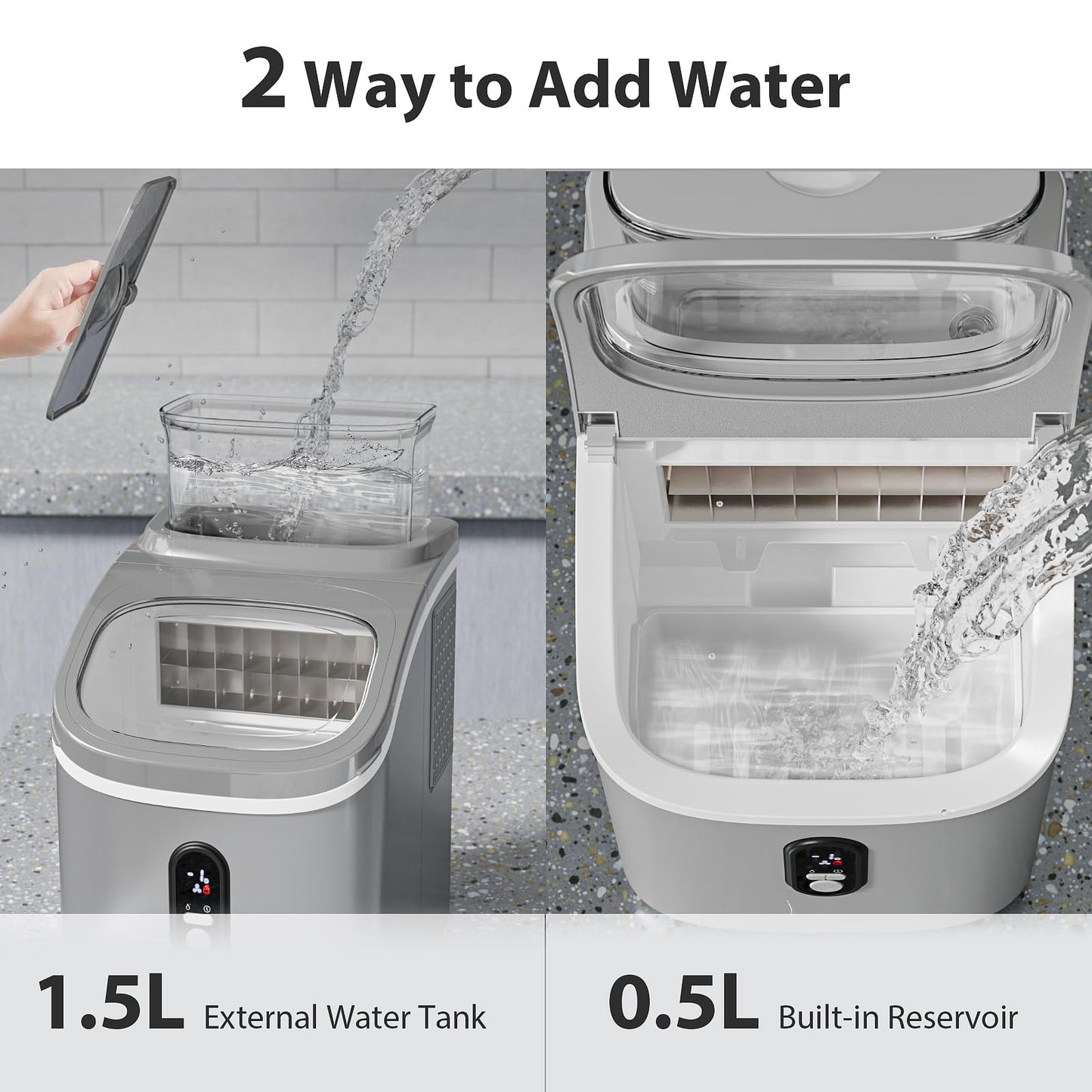 Electactic Countertop Ice Cube Maker Machine with External Water Tank,16Pcs/5Mins,34Lbs/Day,2 Ways to Add Water,Portable Compact Small Ice Maker with Self-Cleaning,Perfect for Home/Kitchen/Camping/RV