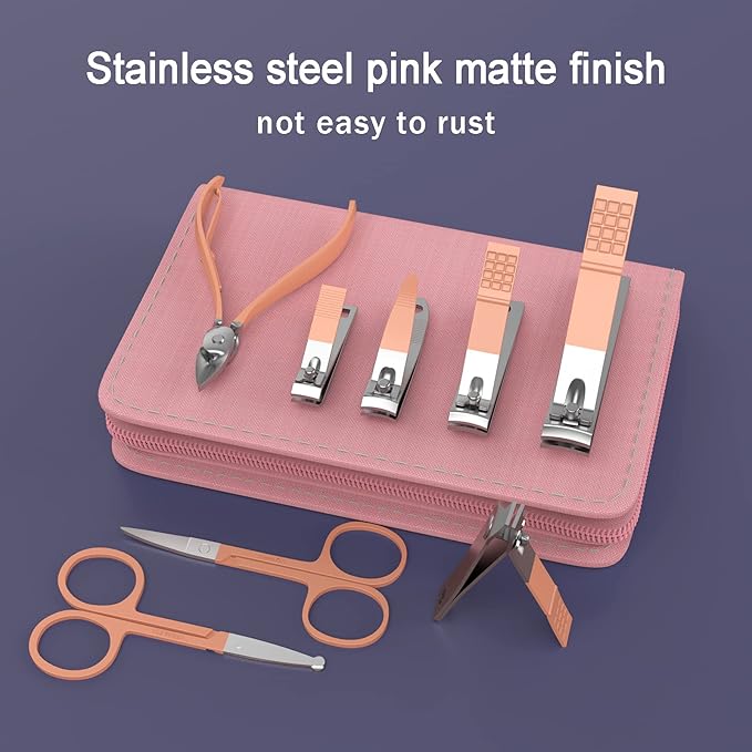 Tseoa Manicure Set Personal Care, Nail Clipper Kit, Professional Nail Clipper Pedicure Set, Nail Tools with Luxurious Travel Case, Gifts for Men Women Family Friend, 31 Pieces (Pink)